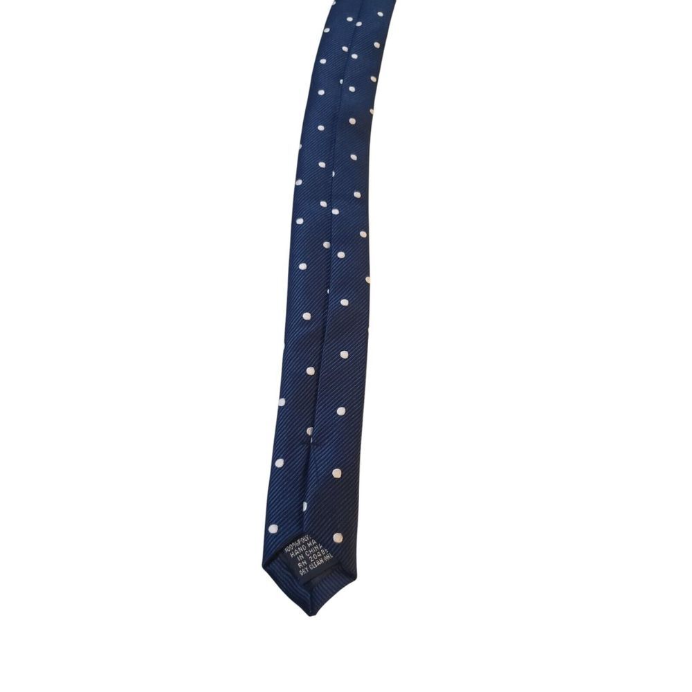 Pierre Cardin Neck‎ Tie Mens Navy White Polka Dots Slim Business Suit Church - Picture 7 of 12